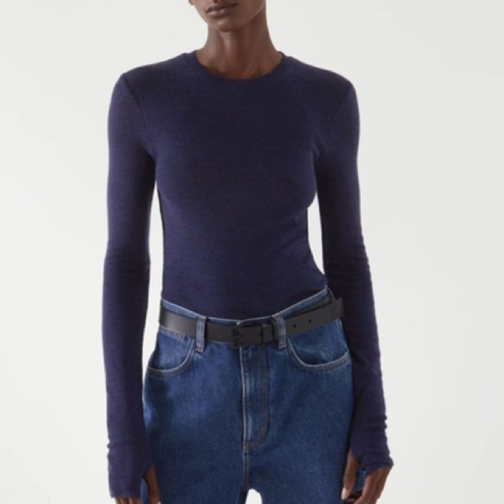 COS CREW-NECK MERINO WOOL TOP in navy melange